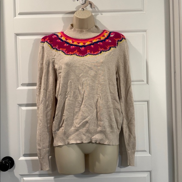 Cabi 4416 Winsome Oatmeal Beige Pink Embroidered Collar Pullover Sweater medium - Picture 4 of 7